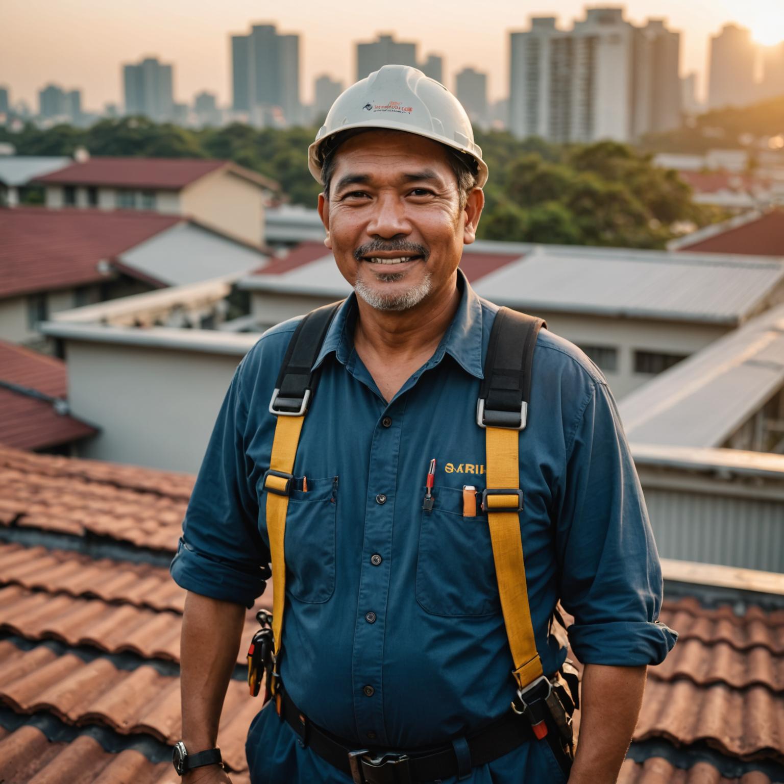 Hexapod Roofing founder on a residential roof in Petaling Jaya
