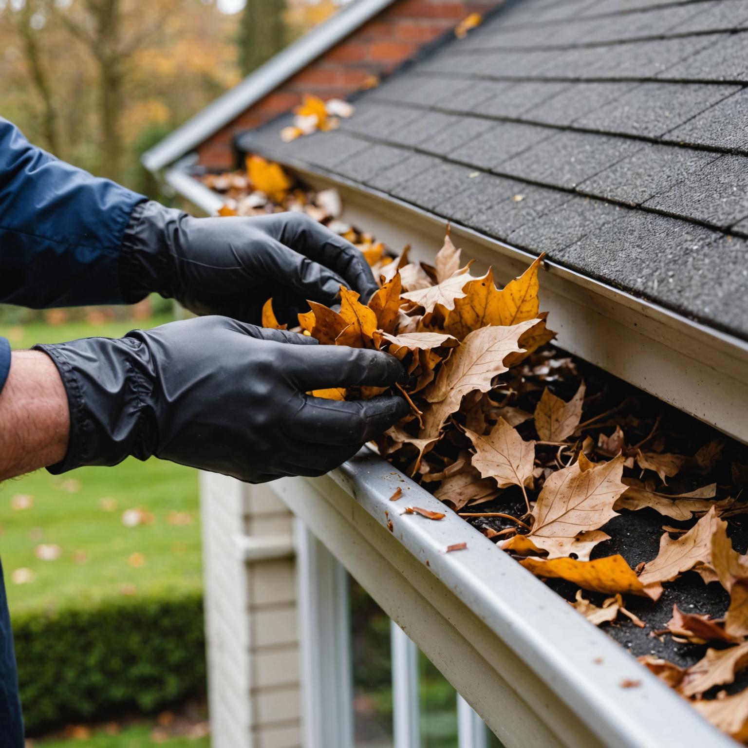 Gutter being cleared of leaves and debris by a Hexapod technician