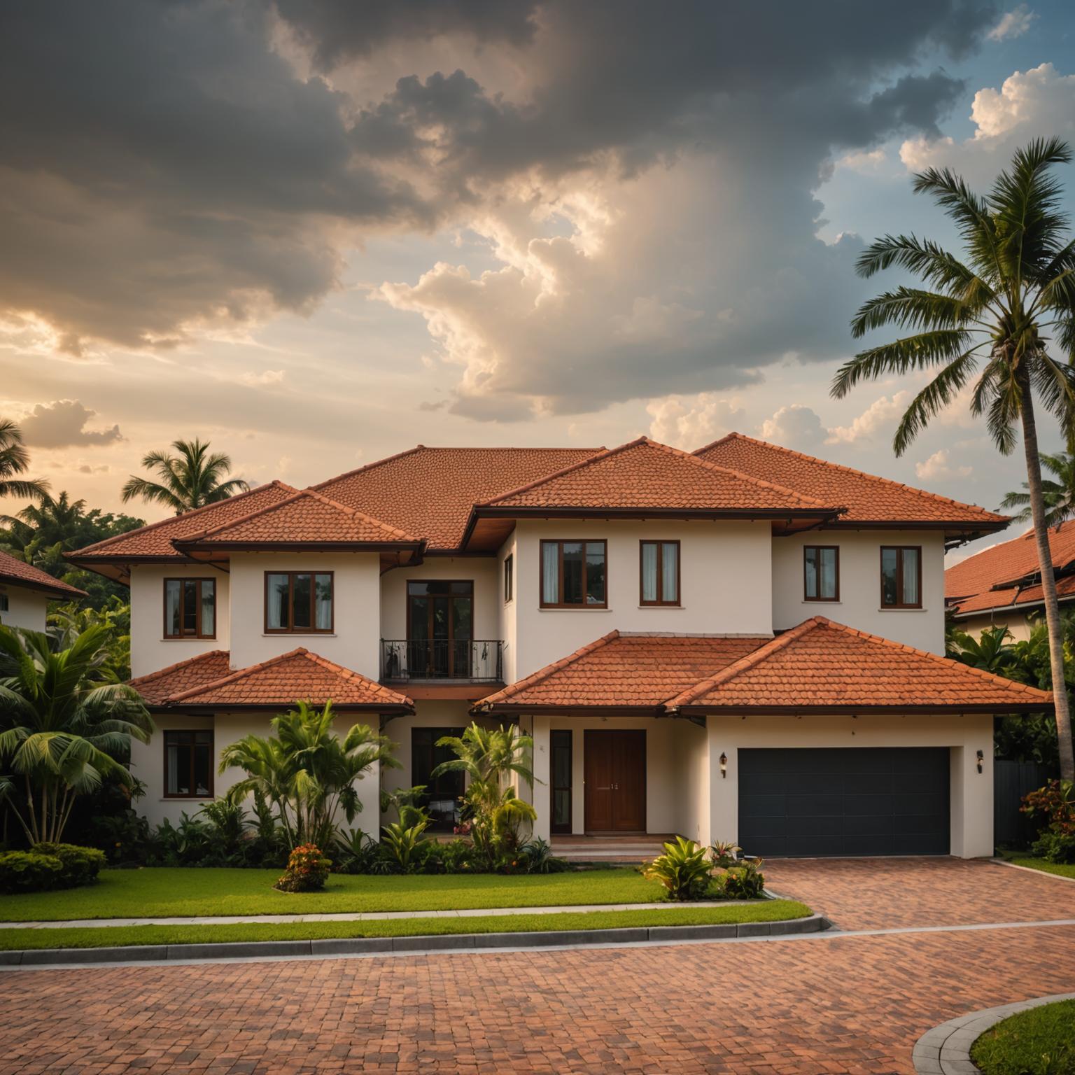 Modern Malaysian villa with freshly installed clay tile roof in Kuala Lumpur