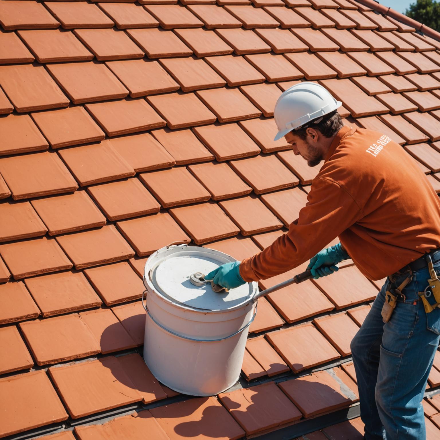Roof restoration team applying protective sealant